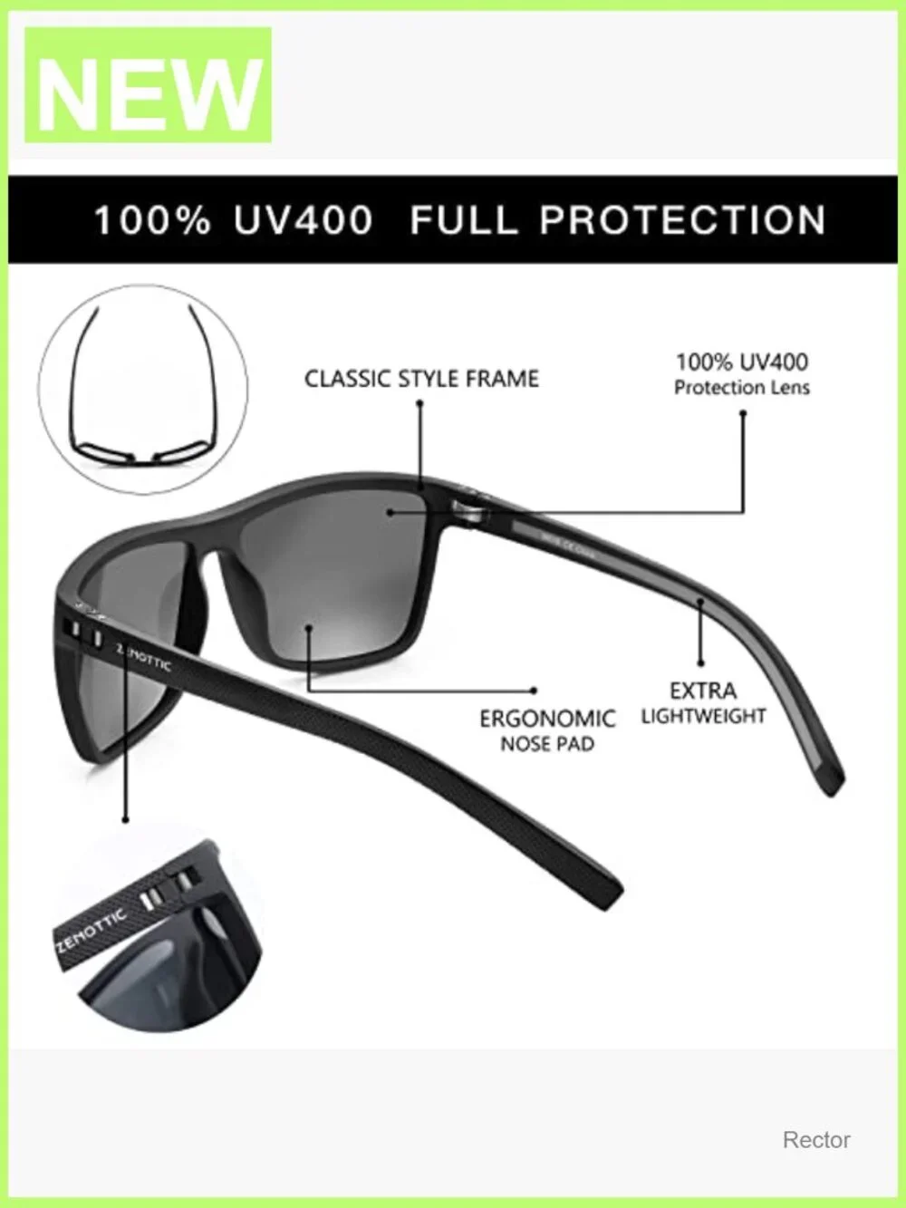 Polarized Sunglasses for Men UV400 TR90 Frame Lightweight Square Sun Glasses
